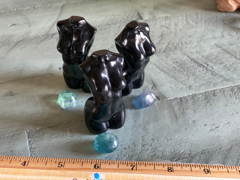 Black Obsidian Carving from Brazil with Rainbow Fluorite FB3100