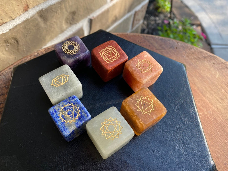 Stone Cubes with Engraved Chakra Symbols FB3113