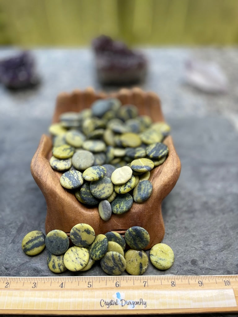 Tumbled Serpentine Rounded Discs for manifestation and abundance