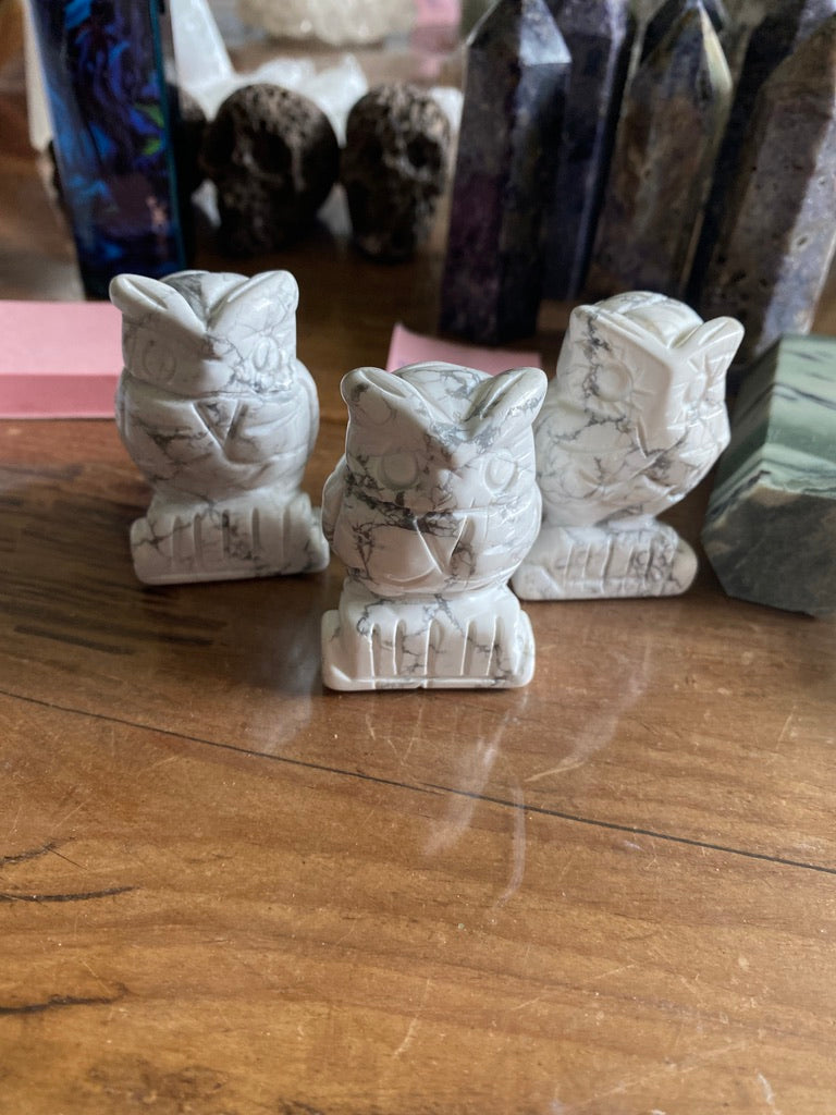 White Howlite Owl, Totem Spirit Stone FB2890