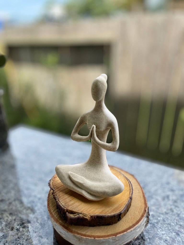 Yoga Lady Figurine in Meditative Prayer, Sandstone FB1236