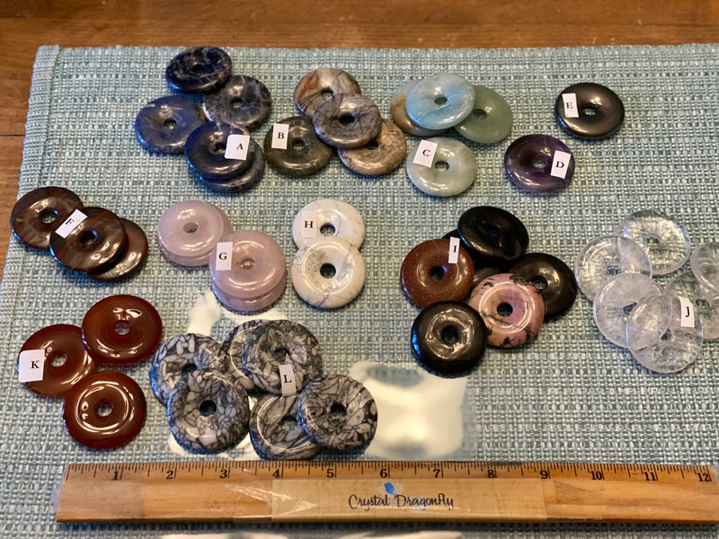 Gemstone "Donuts" or Pi Stones for Jewelry, Crystal Grids or Sphere Stand FB1788