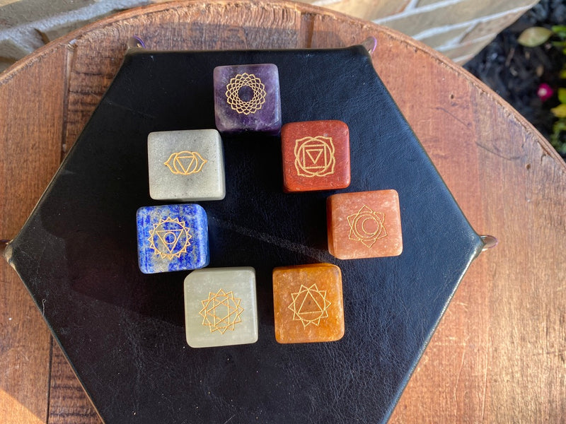 Stone Cubes with Engraved Chakra Symbols FB3113