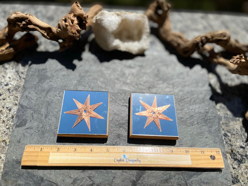 Mirror " Square with Copper Sacred Geometry Crystal Grid Bases or Display Base FB2286