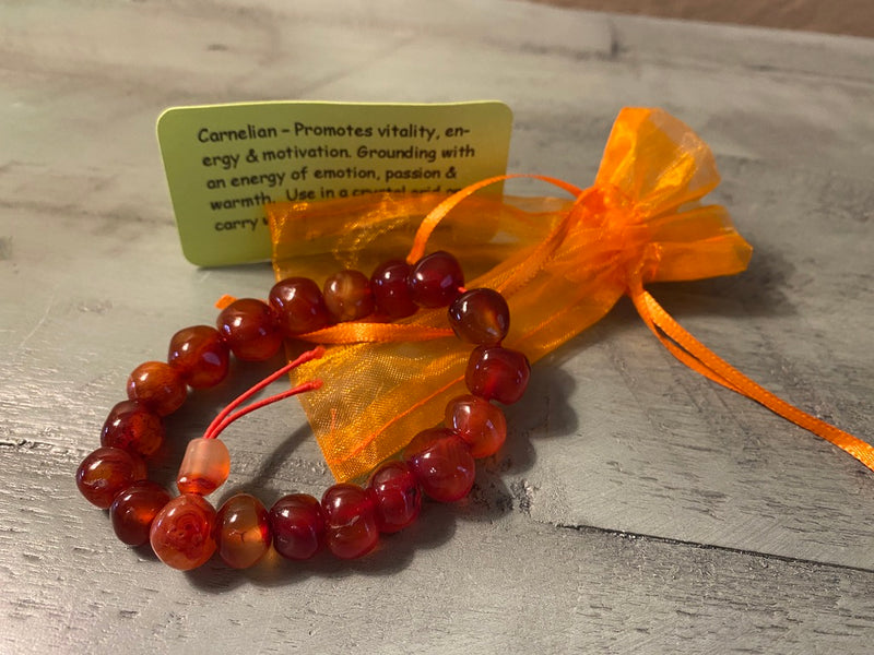 Carnelian Stretchy Power / Prayer Bracelets for confidence, vitality & energy; FB2001