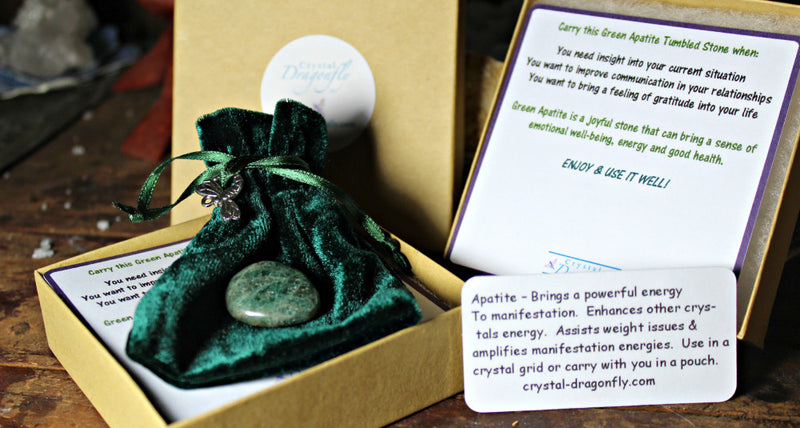 Dragonfly Gem Pouch -Apatite-Gift for Gratitude/Relationship Communication/Insight