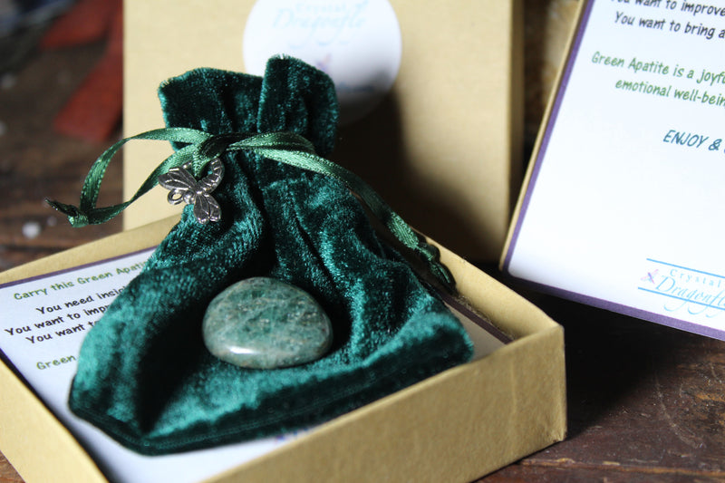 Dragonfly Gem Pouch -Apatite-Gift for Gratitude/Relationship Communication/Insight