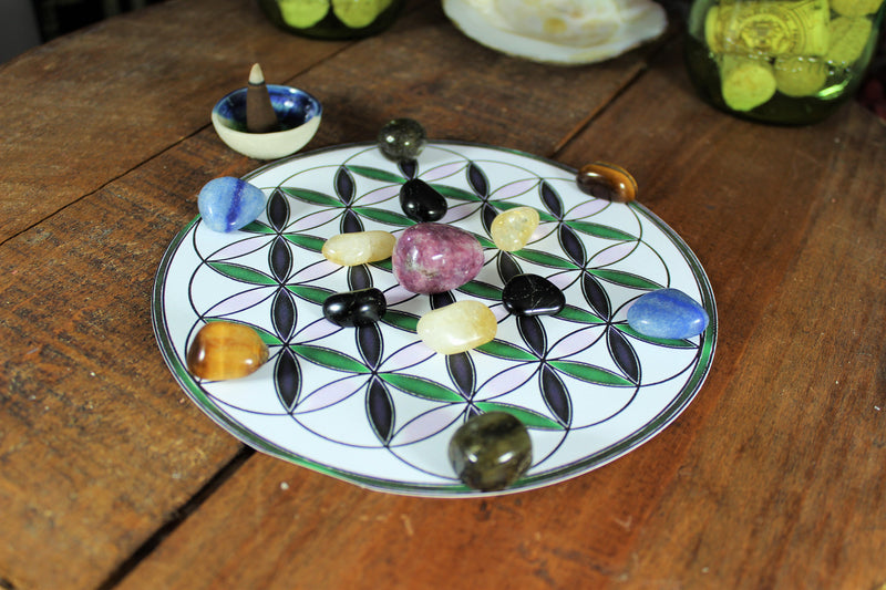 Banish Anxiety and Worries Crystal Grid with Flower of Life layout