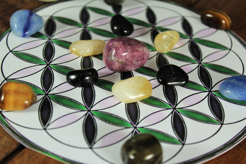 Banish Anxiety and Worries Crystal Grid with Flower of Life layout