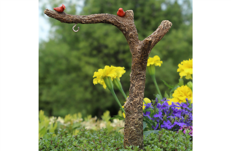 Fairy Garden Accessories - Miniature Tree Branch Post with Red Birds; FB9009