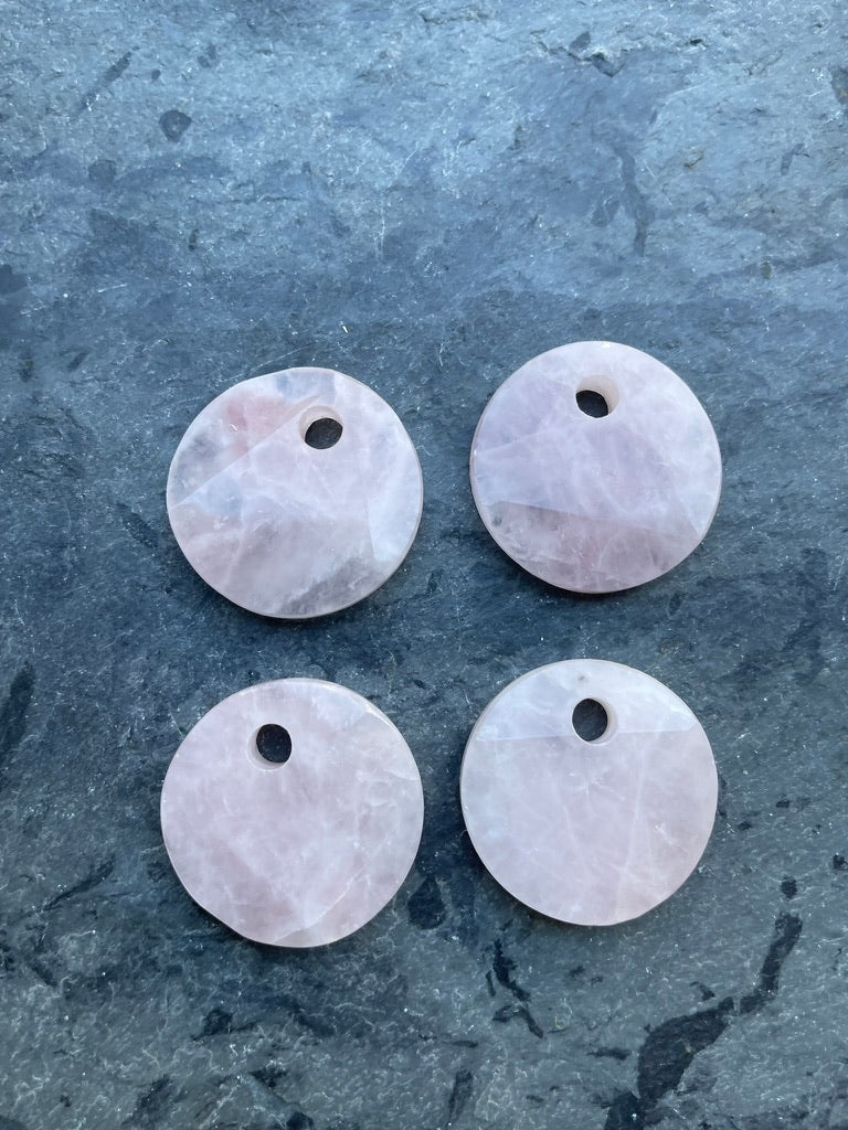 Rose Quartz Large Round Faceted Cabochon with Large Hole for Pendant FB2516