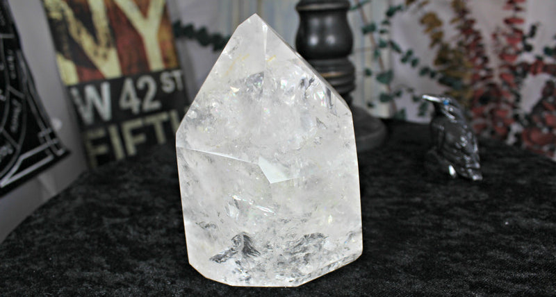 Large Clear Quartz Polished Point with Rainbows