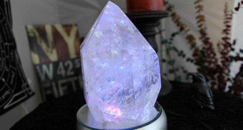Large Clear Quartz Polished Point with Rainbows