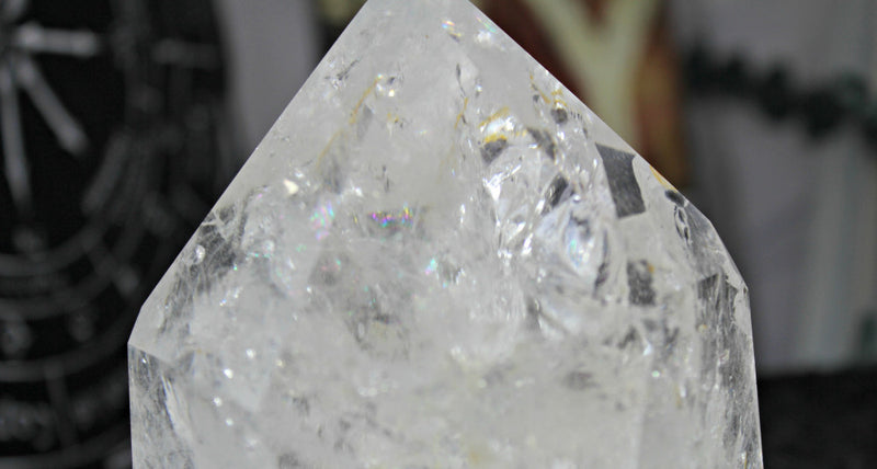 Large Clear Quartz Polished Point with Rainbows