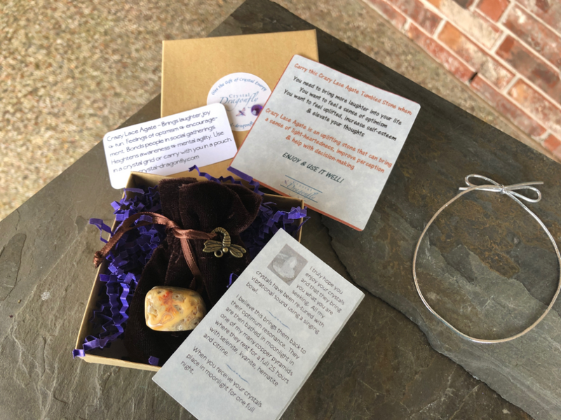 Dragonfly Gem Pouch -Crazy Lace Agate - Gift for Joy & Laughter