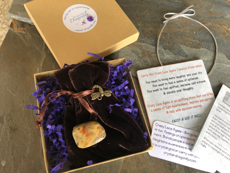 Dragonfly Gem Pouch -Crazy Lace Agate - Gift for Joy & Laughter