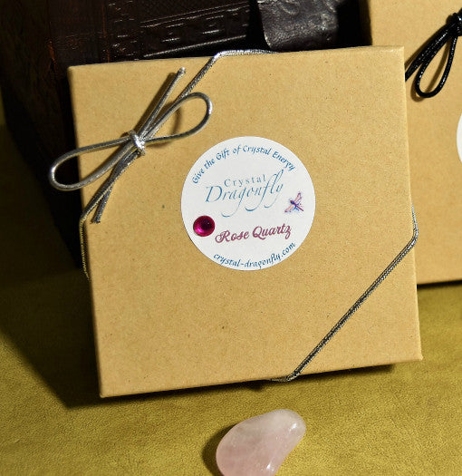 Dragonfly Gem Pouch Boxed Set - Rose Quartz for Relationships, Heart, Nurturing energy; FB1231