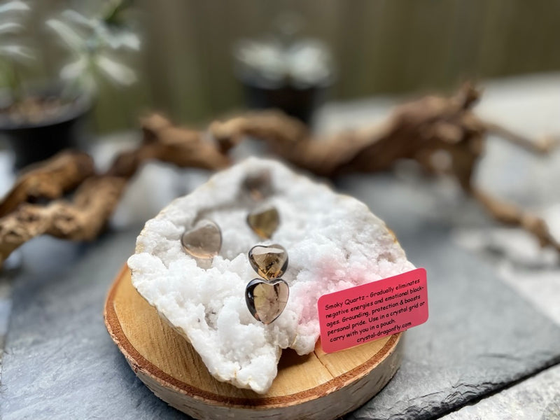 Clear Quartz and Smoky Quartz Pocket Hearts -Beautiful Clarity - Inner Light Reflections - Stone of Power