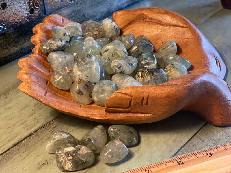 Tumbled Prehnite with Epidote & Black Tourmaline