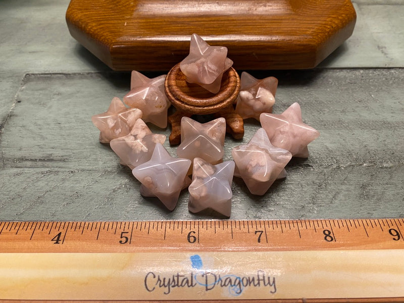 Flower Agate (Cherry Blossom Agate)  Merkaba, Sacred Geometry Carving; FB2935