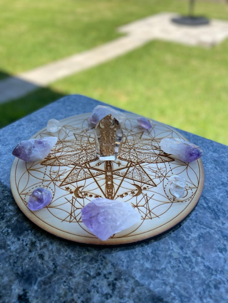 Wood Round Crystal Grid Bases, Assorted Patterns FB1246