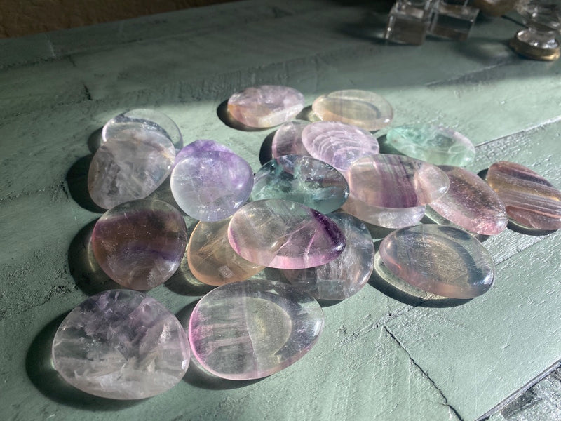 Rainbow Fluorite Worry Stones to neutralize negative energy & stress FB1371