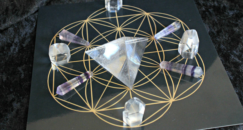 White or Black 8" Flower of Life Crystal Grid Base; FB1042