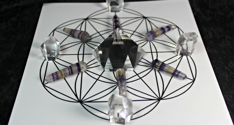 White or Black 8" Flower of Life Crystal Grid Base; FB1042