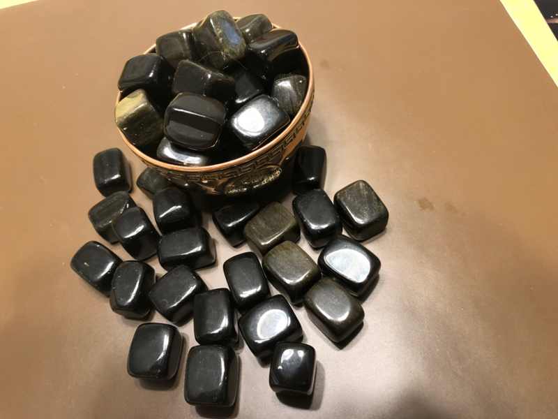 Tumbled Golden Sheen Black Obsidian, grounding, shielding, manifestation