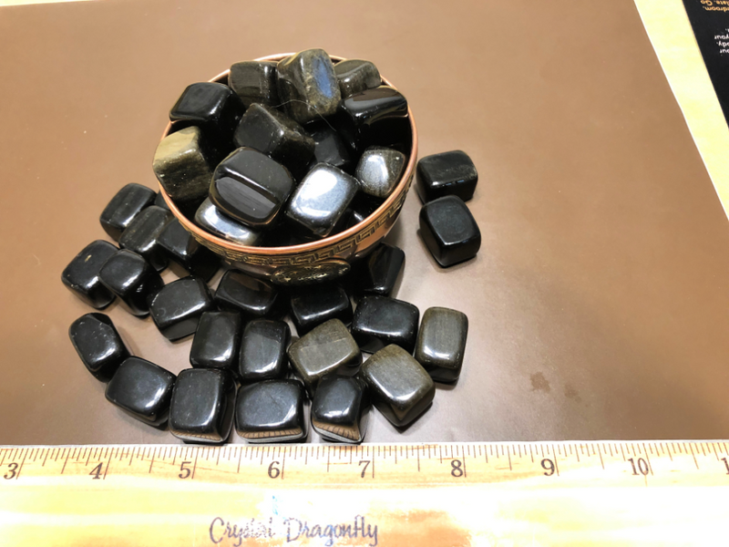 Tumbled Golden Sheen Black Obsidian, grounding, shielding, manifestation