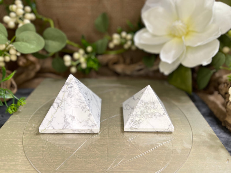 White Howlite Pyramid for awareness and to release pain and anger FB1090