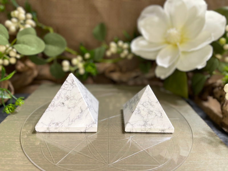 White Howlite Pyramid for awareness and to release pain and anger FB1090