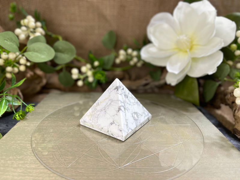 White Howlite Pyramid for awareness and to release pain and anger FB1090