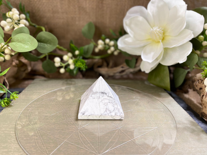 White Howlite Pyramid for awareness and to release pain and anger FB1090