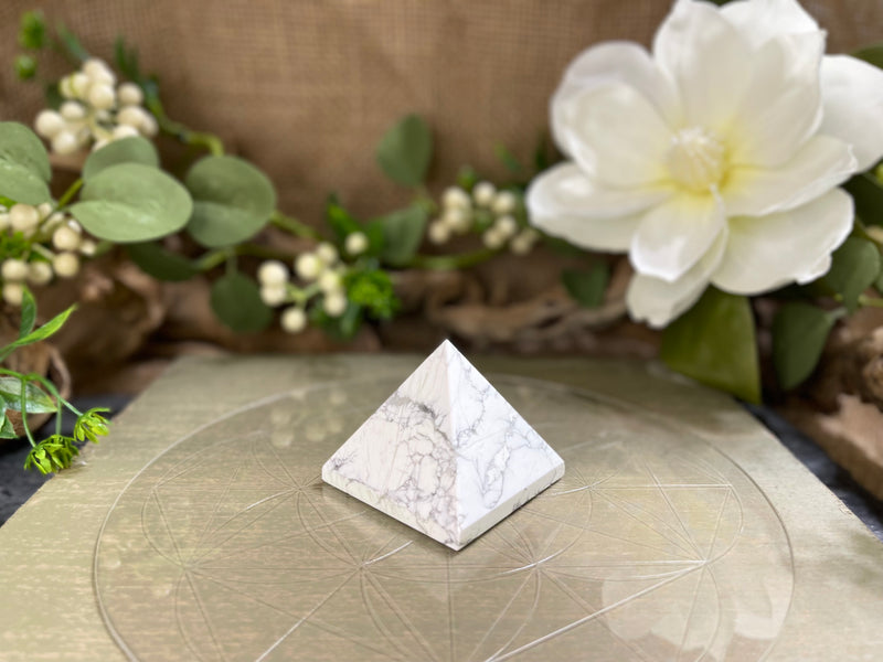 White Howlite Pyramid for awareness and to release pain and anger FB1090