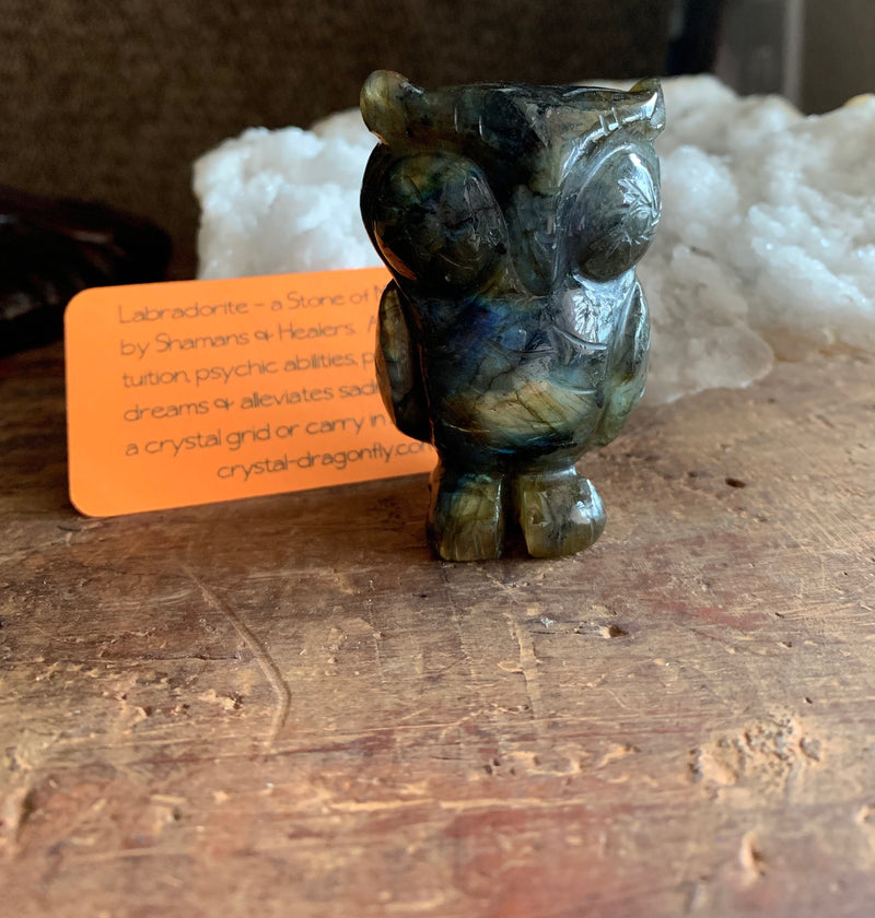 Owl Carving - Totem / Spirit Owl, Assorted Gemstones FB1343
