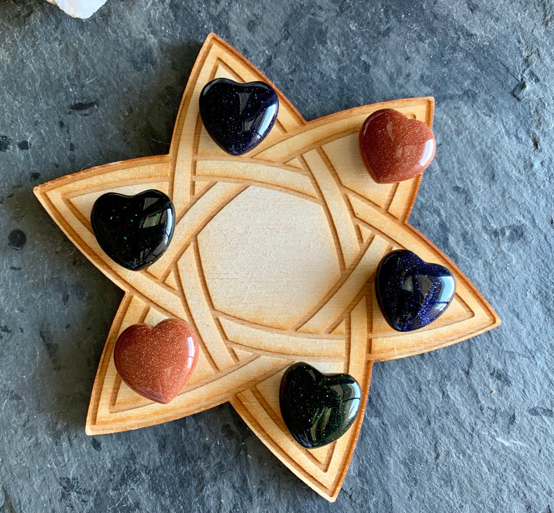 Blue, Red, or Green Goldstone Pocket Hearts