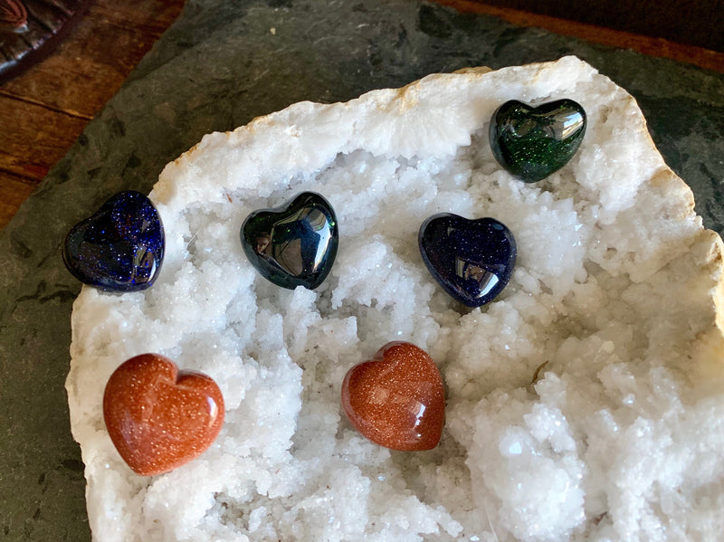 Blue, Red, or Green Goldstone Pocket Hearts