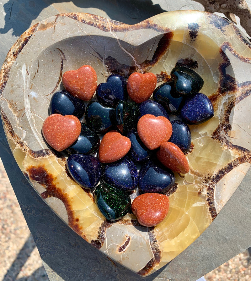 Blue, Red, or Green Goldstone Pocket Hearts