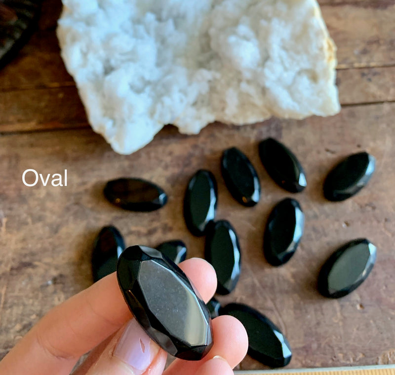 Black Obsidian Glossy Cabochons, grounding, protection; FB2332