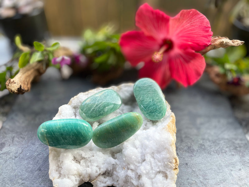 Amazonite Hand Pebbles for luck, money, love and calm; FB1350