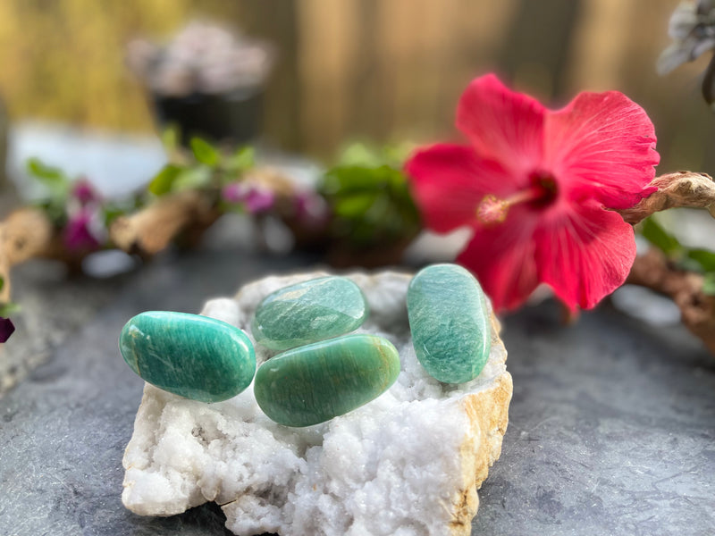 Amazonite Hand Pebbles for luck, money, love and calm; FB1350