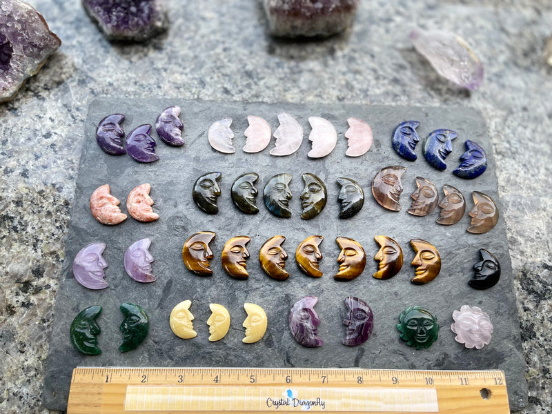 CELESTIAL Carvings ☔ CARVED Crescent Moons and Sun Faces FB2828