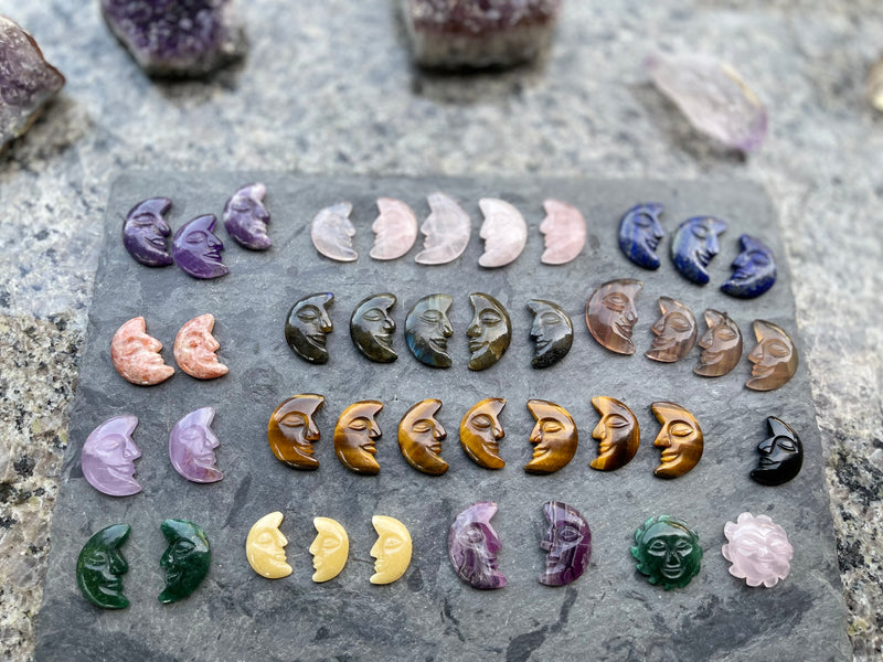 CELESTIAL Carvings ☔ CARVED Crescent Moons and Sun Faces FB2828