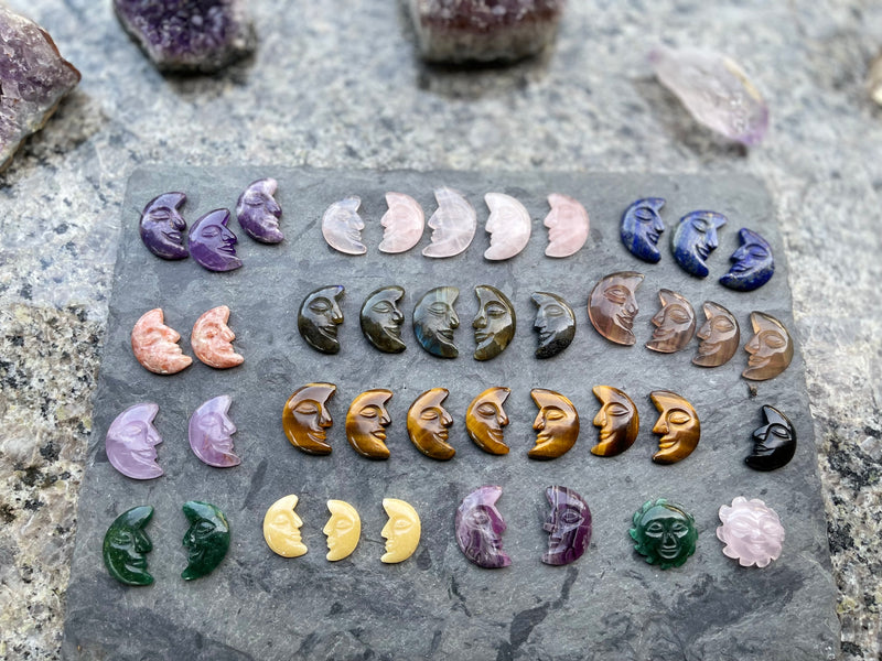CELESTIAL Carvings ☔ CARVED Crescent Moons and Sun Faces FB2828