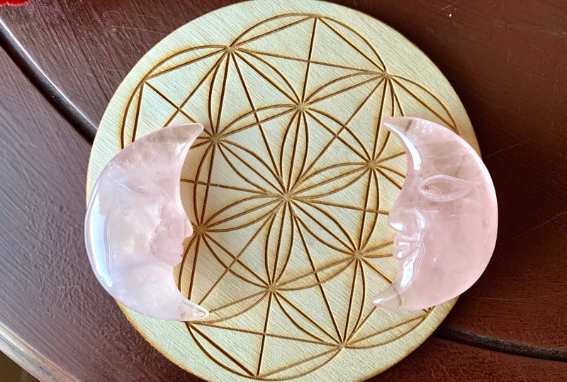 Rose Quartz Double Sided Carved Crescent Moon FB1940