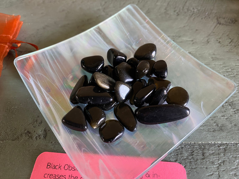 Tumbled Premium Black Sheen Obsidian Chips Grab Bag FB3049