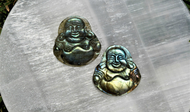 Labradorite - Carved Smiling Buddha, from Madagascar; FB1220