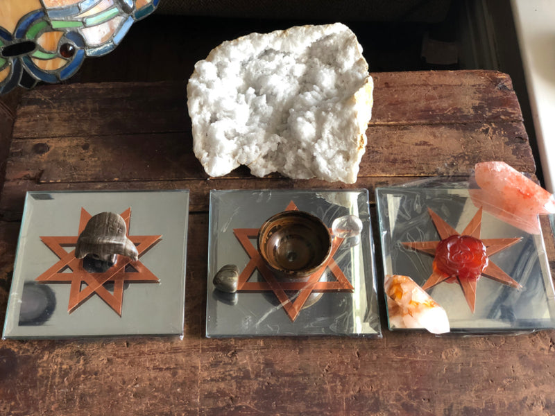 Mirror " Square with Copper Sacred Geometry Crystal Grid Bases or Display Base FB2286