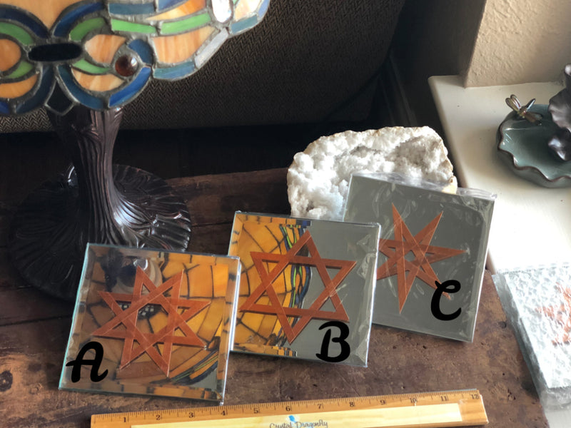 Mirror " Square with Copper Sacred Geometry Crystal Grid Bases or Display Base FB2286